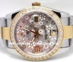 Copy Rolex Datejust Special Edition Diamond Watch Gray Flower Two Tone Gold
